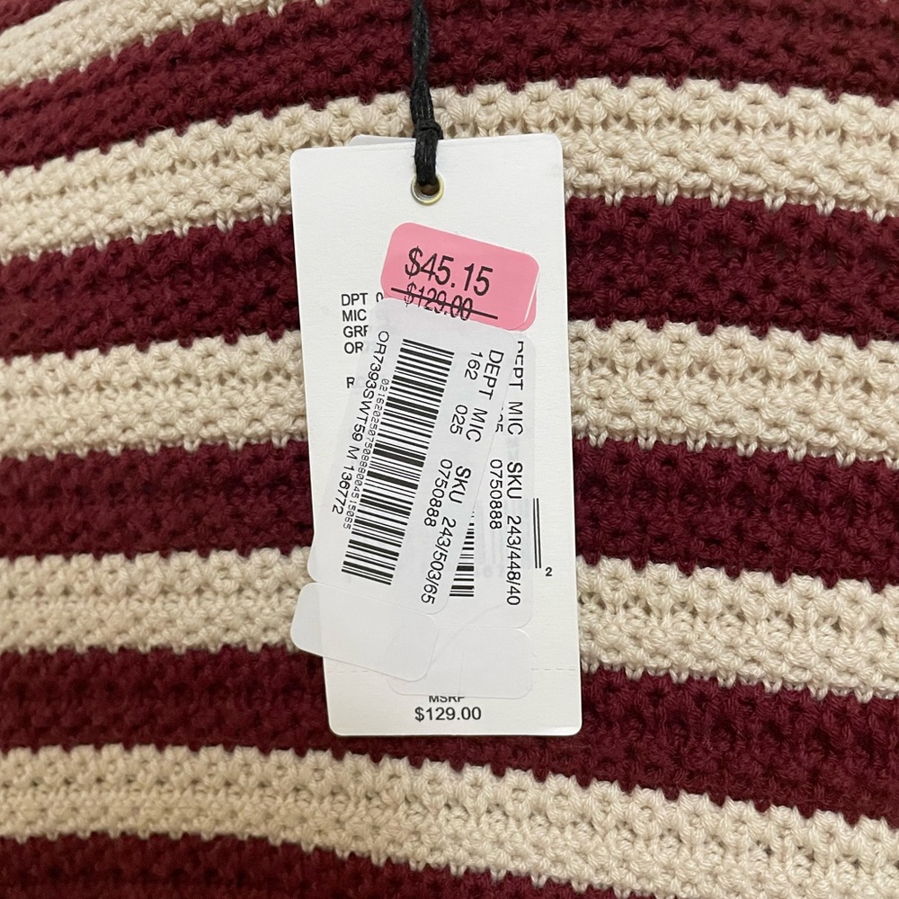 Striped Burgundy and Cream Women's Sweater - Picture 8 of 9